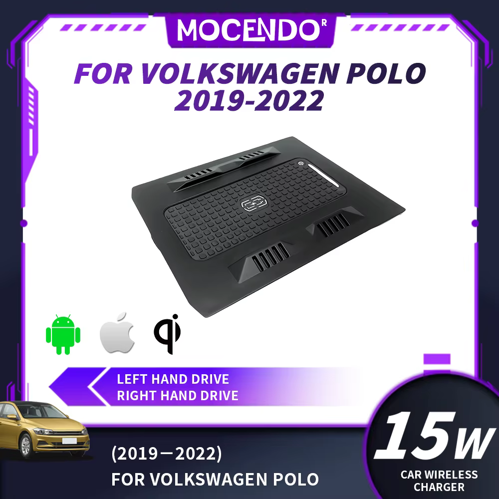 Chargeur de voiture sans fil 15W pour Volkswagen Polo 2019-2022, accessoires de voiture compatibles avec Xiaomi iPhone