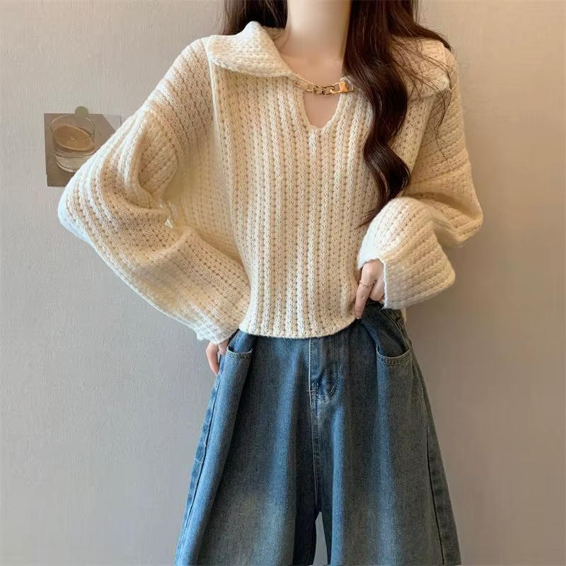 Chandails tricotés courts pour femmes suéteres jeunes De Mujer Style japonais pull attrayant automne basique solide