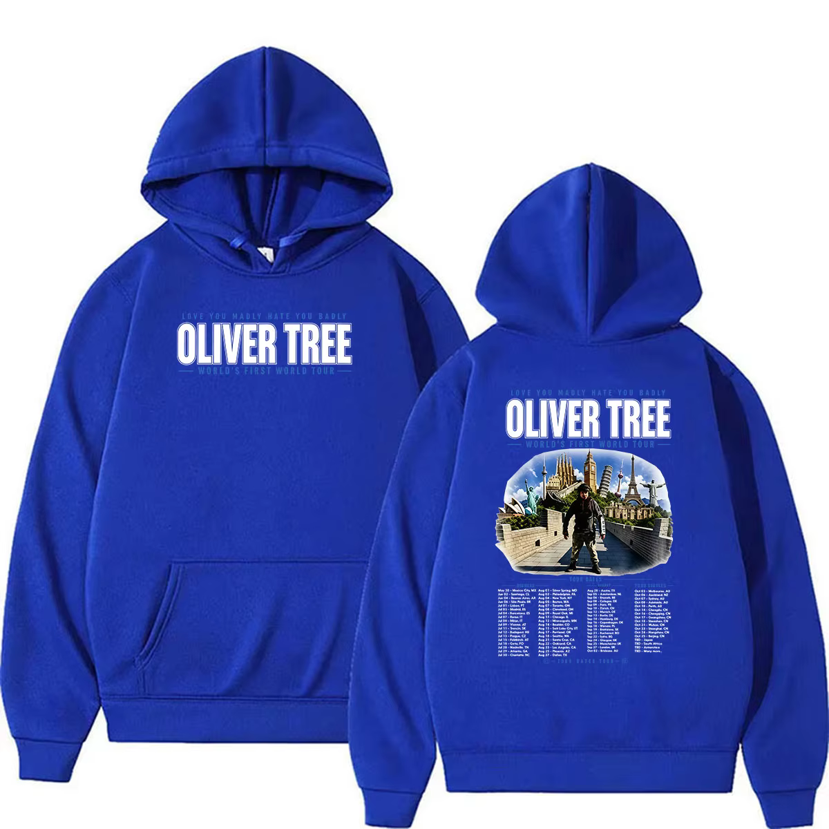 Oliver Tree Love You Madly Hate You Badly World’s First World Tour 2026 Hoodie Sweat-shirt surdimensionné à manches longues pour hommes