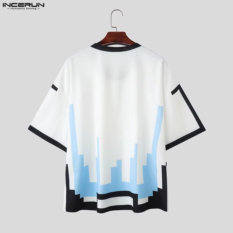 INCERUN hommes t-shirt à manches courtes impression lâche Style coréen mâle