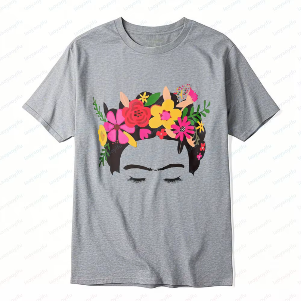 T-shirt graphique Frida Kahlo avec couronne florale pour femme