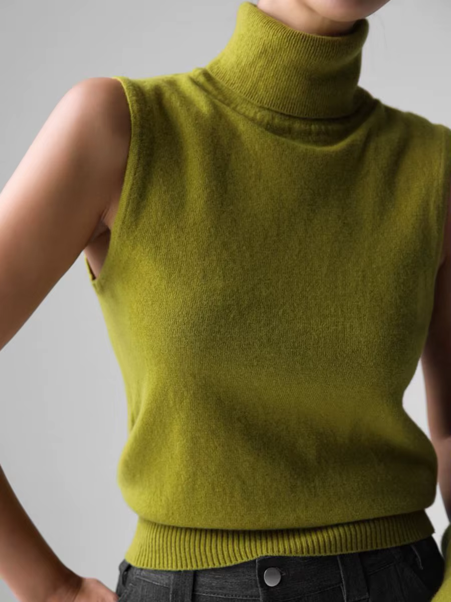 Nouveau débardeur en maille à col roulé sans manches pour femme