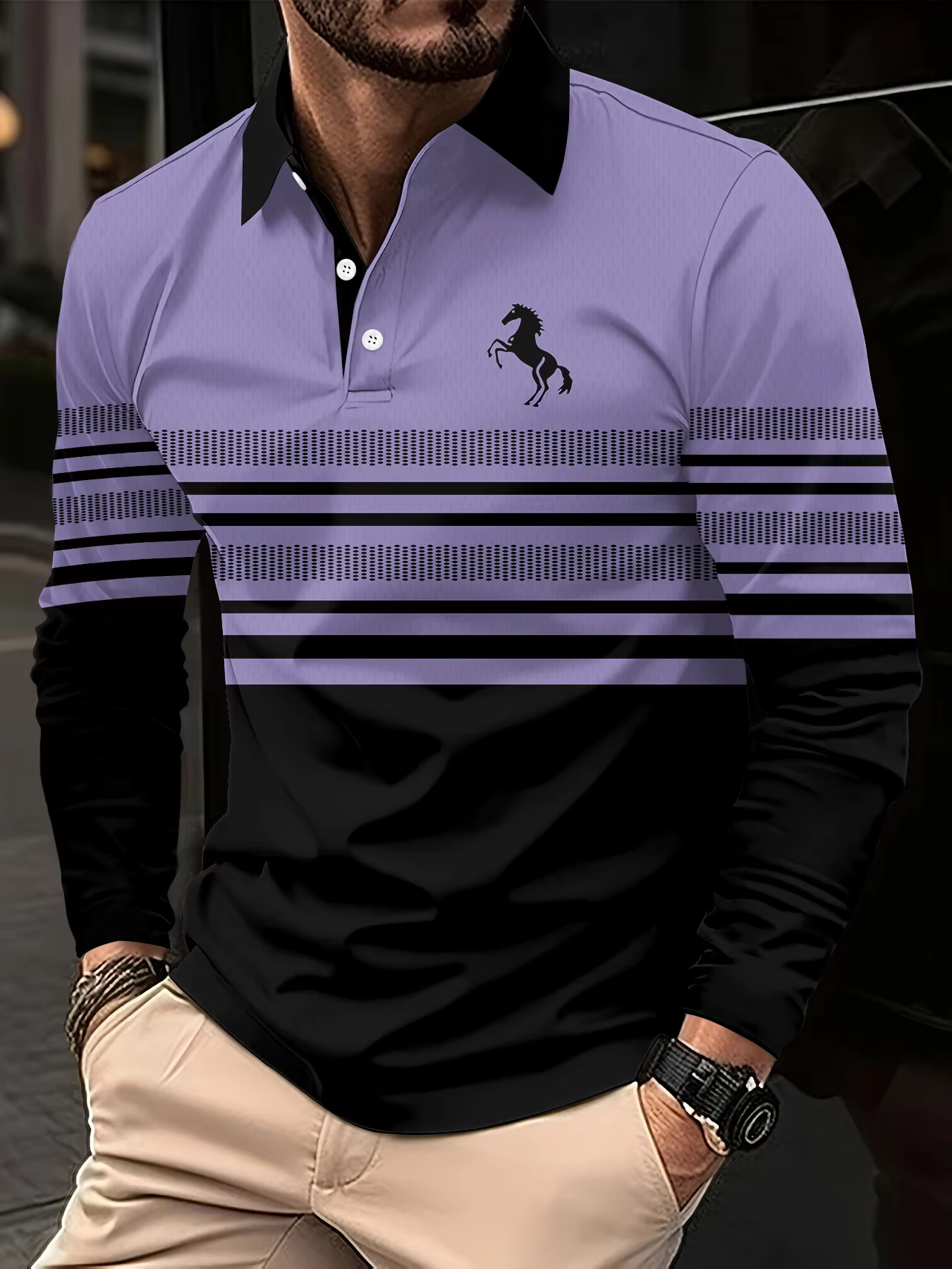 Polo graphique à rayures horizontales pour hommes, chemise à manches longues automne-hiver, polo de sport, de golf et de plein air, vêtement décontracté pour hommes.
