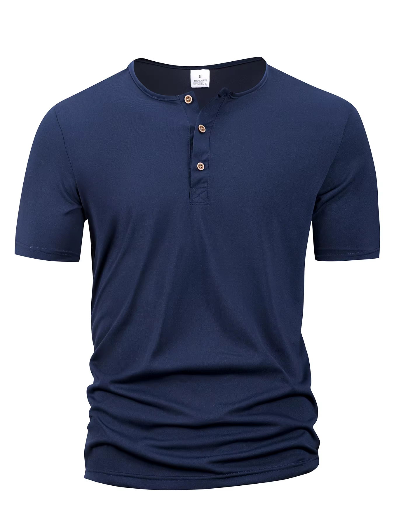Été hommes col Henley T-shirts bouton mince décontracté mâle couleur unie à manches courtes