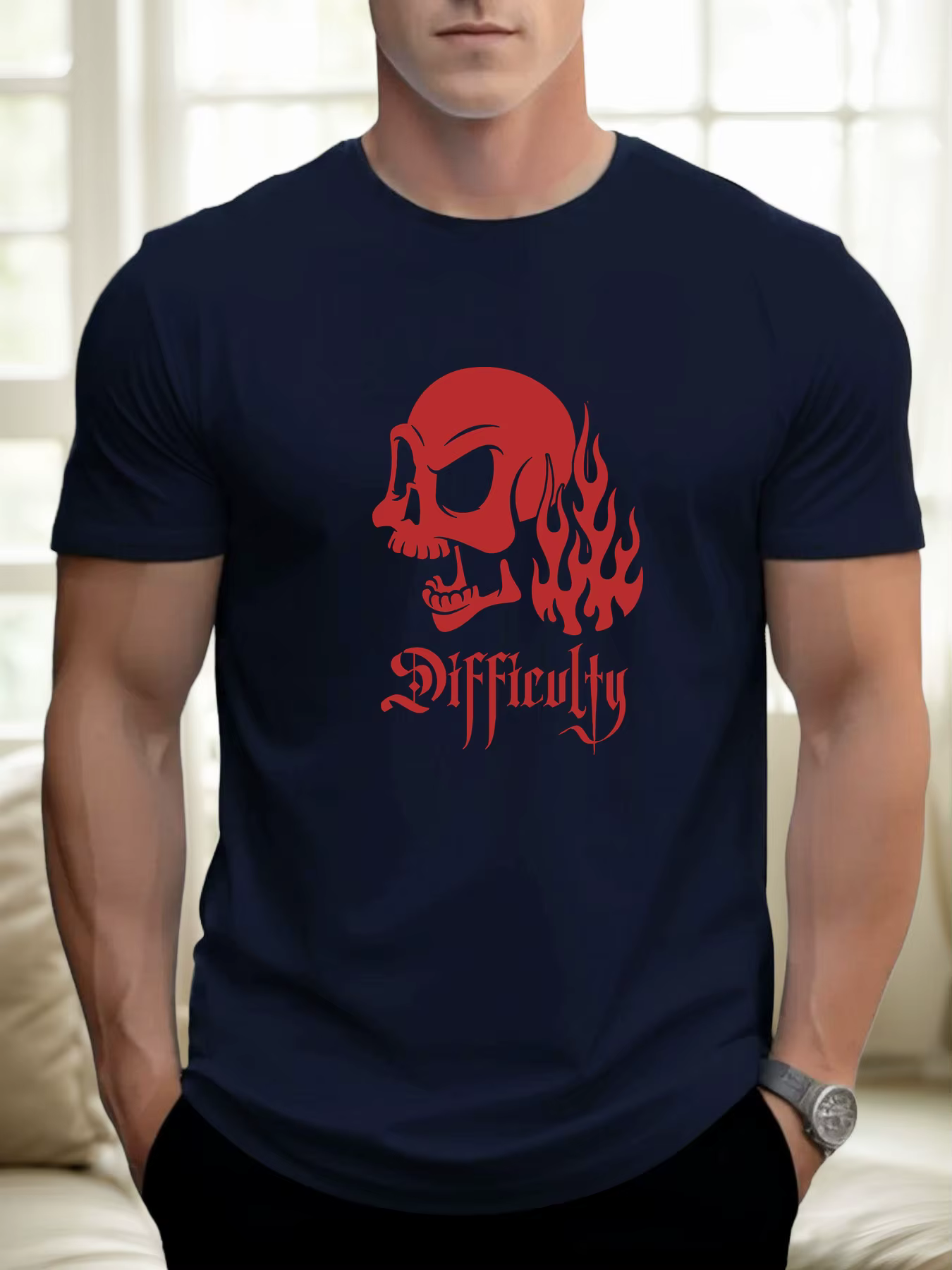 T-shirt pour hommes crâne de flamme 100 % coton impression graphique été