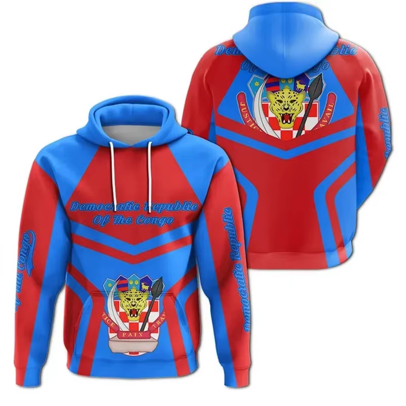 Impression 3D de la carte de la République du Congo, sweats à capuche, blason graphique PVD Congo, vêtements pour hommes, nouveau