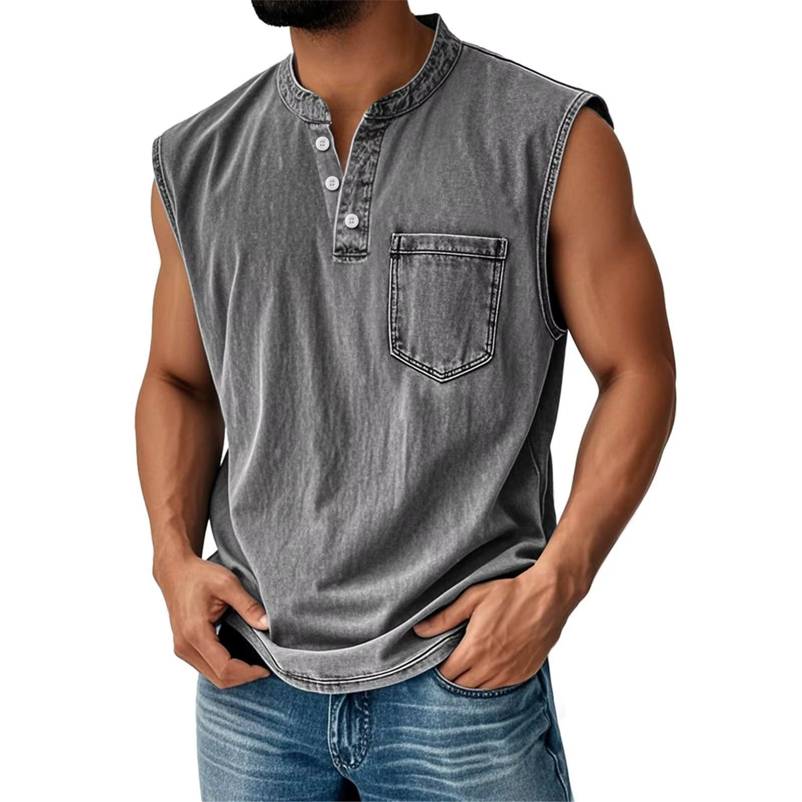 T-shirt sans manches vintage américain pour homme