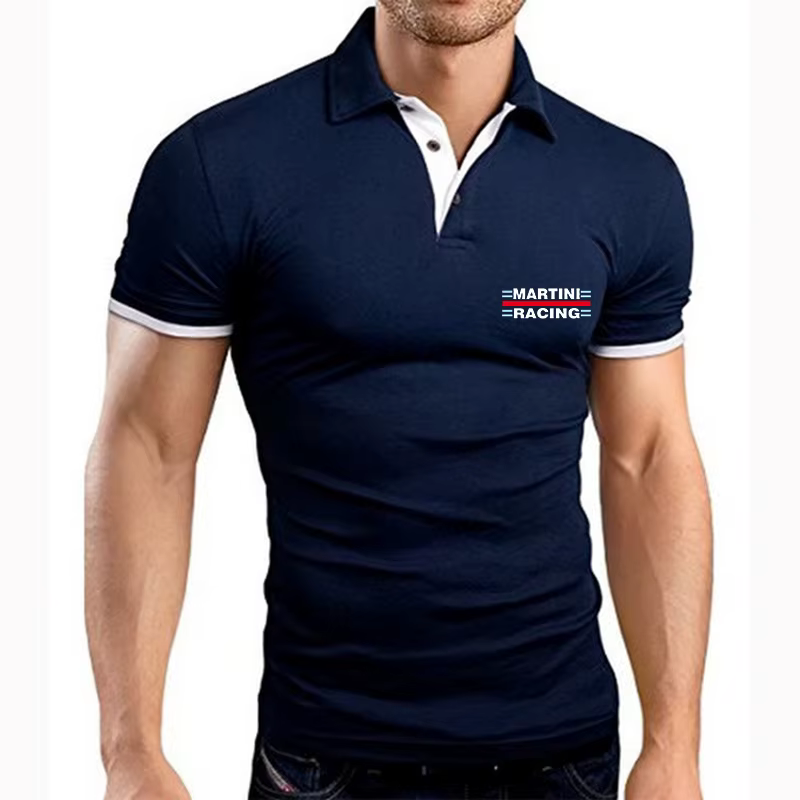 2025 été homme Martini Racing Logo imprimer nouveau Type couleur unie classique coton à manches courtes haut affaires Social Polo
