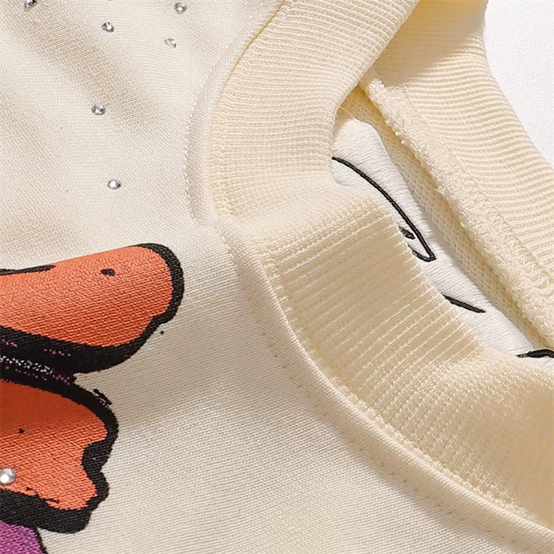 T-shirt court unisexe en molleton French Terry vert abricot avec imprimé graphique streetwear et strass