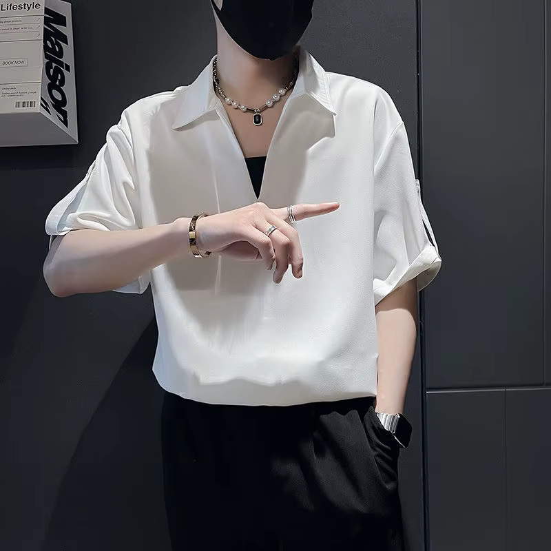 Haut de gamme beau mince décontracté et personnalisé à manches cinq points POLO hommes été à la mode Niche