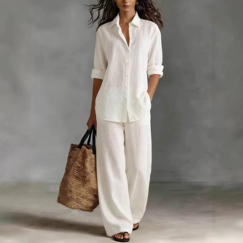 Ensemble deux pièces bohème en coton et lin pour les vacances printemps-été, haut et pantalon décontractés