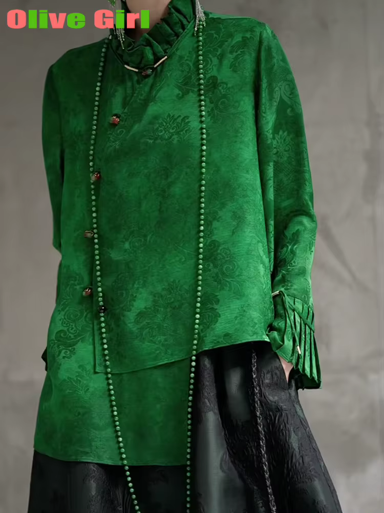 2025 vert petit haut Jacquard tissu élégant