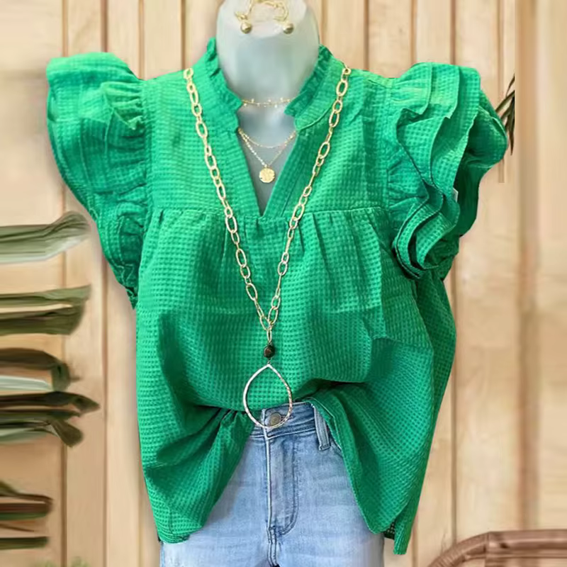 T-shirt d'été à manches courtes et col en V pour femme