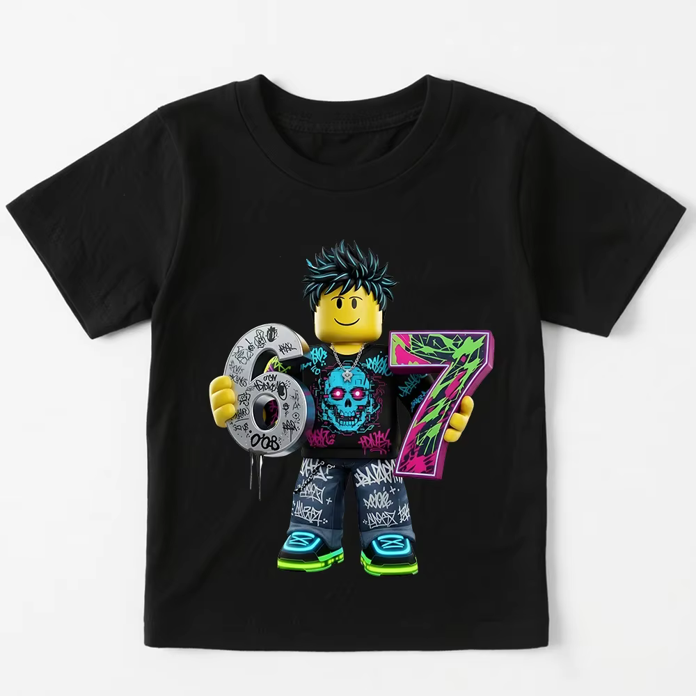 T-shirt en coton imprimé Roblox Game 67 pour garçons et filles