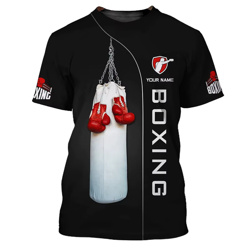 Mode boxe graphique T-shirts pour hommes tendance d'été à manches courtes 3D imprimé sport