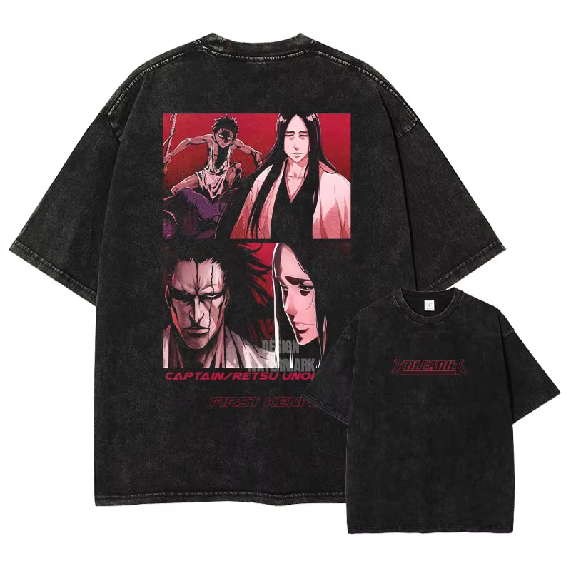 T-shirts Anime B-Bleach Vintage Lavés Zaraki Kenpachi