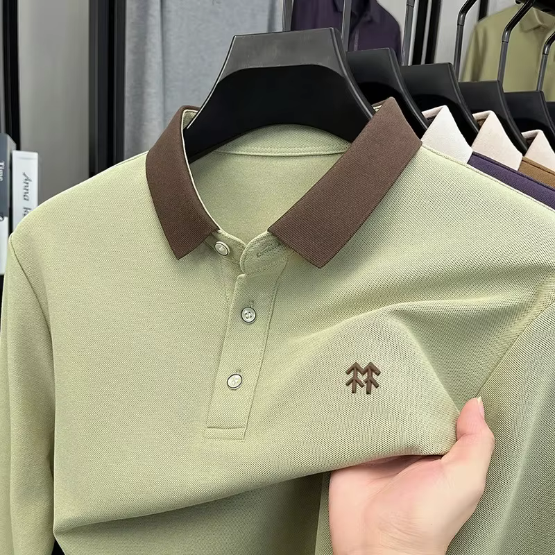 Mode marque de luxe à manches longues polo shirt hommes automne nouvelle tendance badge en relief Design Casual