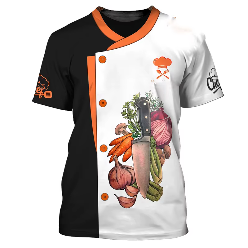 Chef travail T-shirt pour hommes personnalité motif col rond drôle t-shirts impression 3D mode