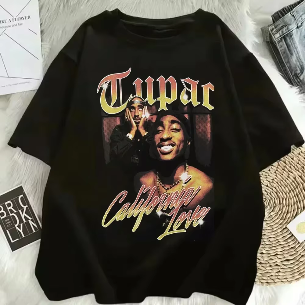 T-shirt enfant mode été 2026 Rapper Tupac Top Hip Hop Streetwear Oversize Manches Courtes T-shirts Homme et Femme
