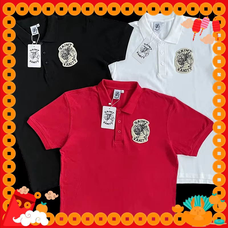 Polo décontracté en coton à manches courtes SAINT VANITY avec imprimé lettres simple