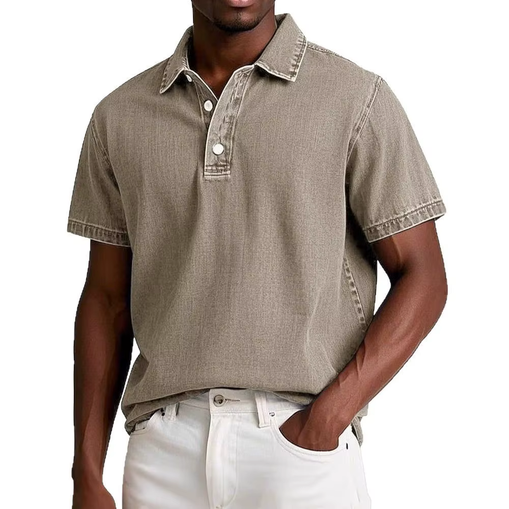 2025 nouveaux hommes rétro revers Polo couleur unie affaires décontracté à manches courtes T-shirt