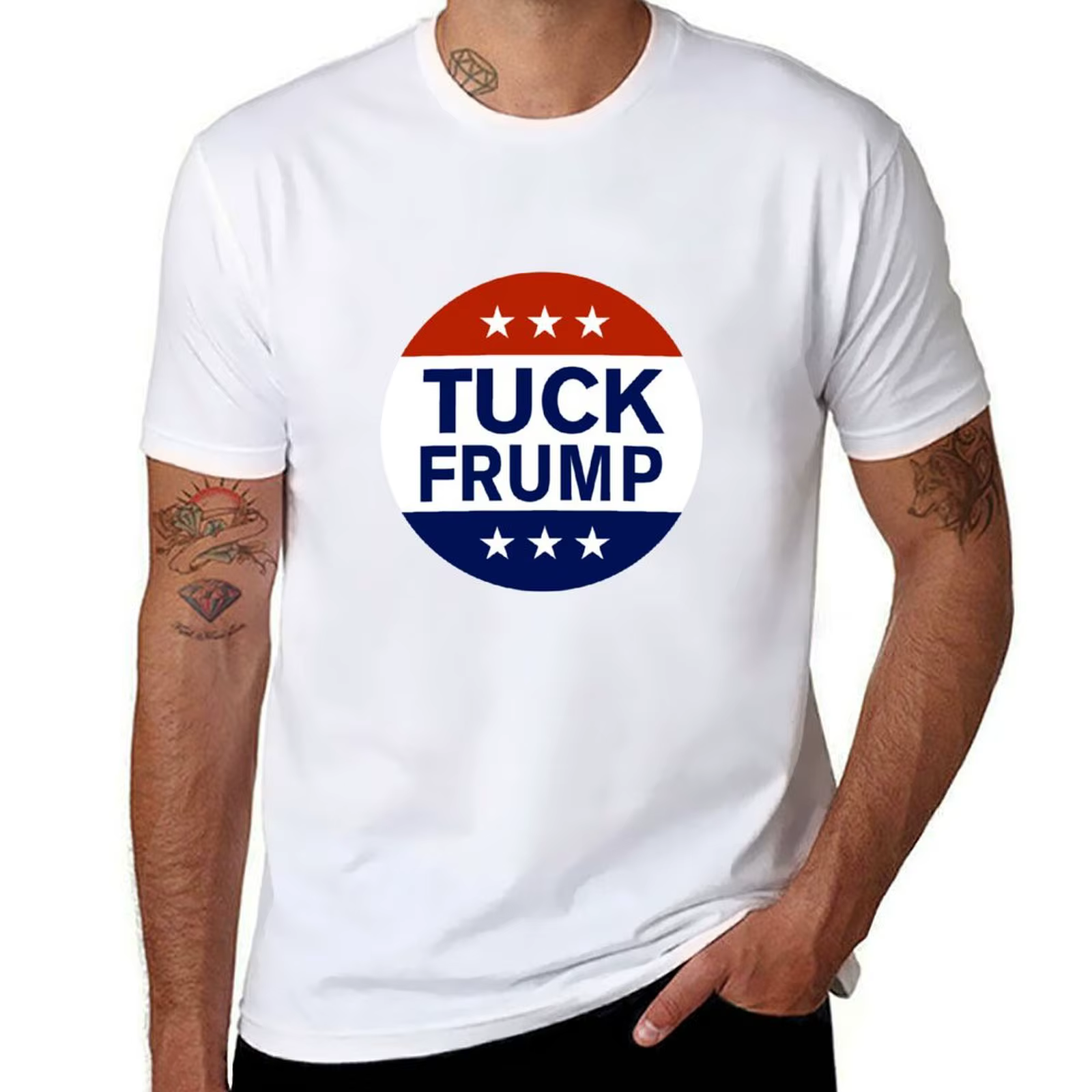T-shirt Tuck Frump à motif artistique imprimé, haut décontracté