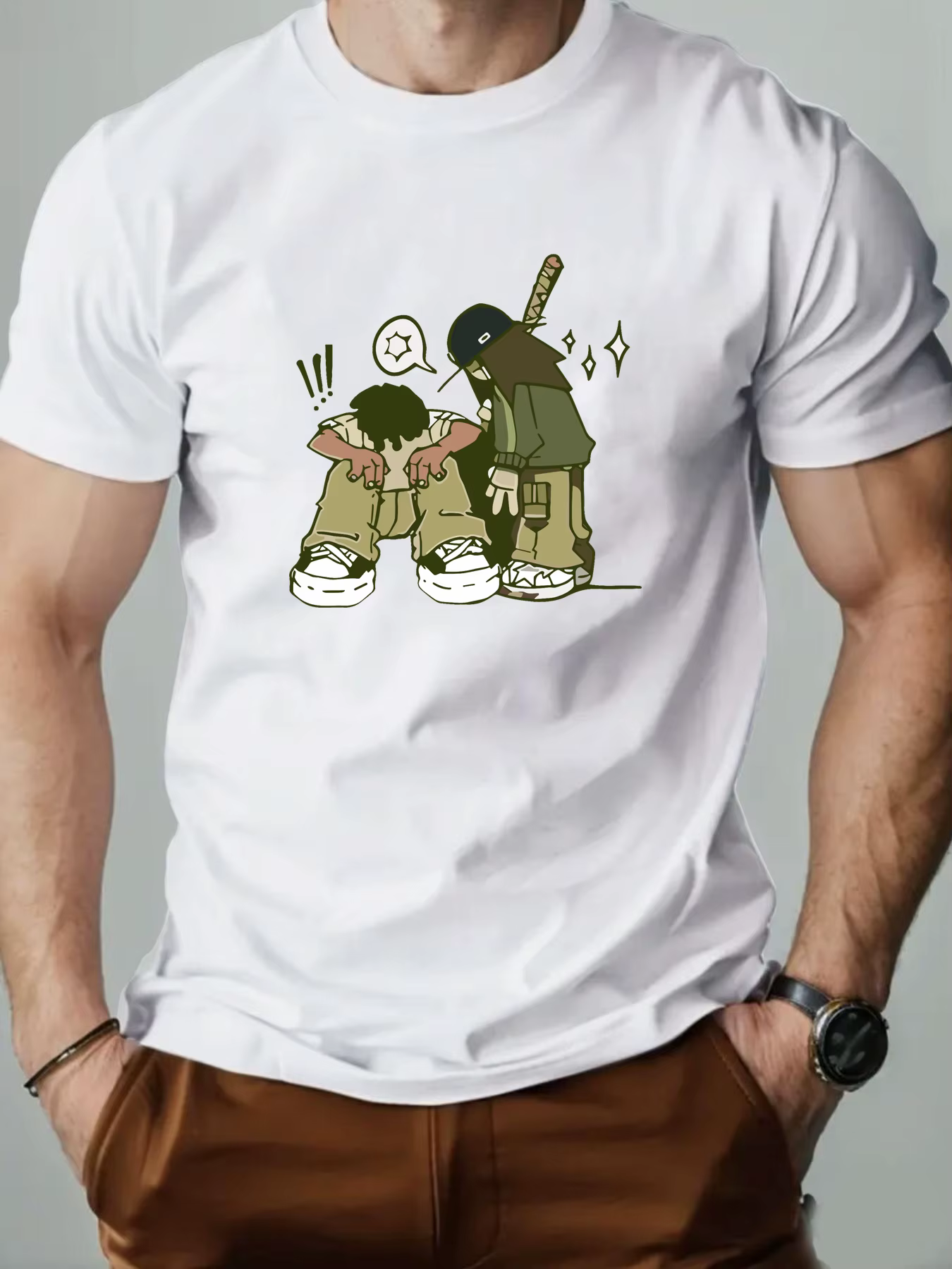 T-shirt en coton pour hommes Style Hip-hop T-Shirts imprimés de dessins animés col rond respirant Streetwear mode