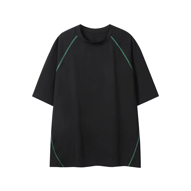 T-shirt homme été tendance ample style vintage américain manches courtes col rond polyvalent couple contrastant surpiqué
