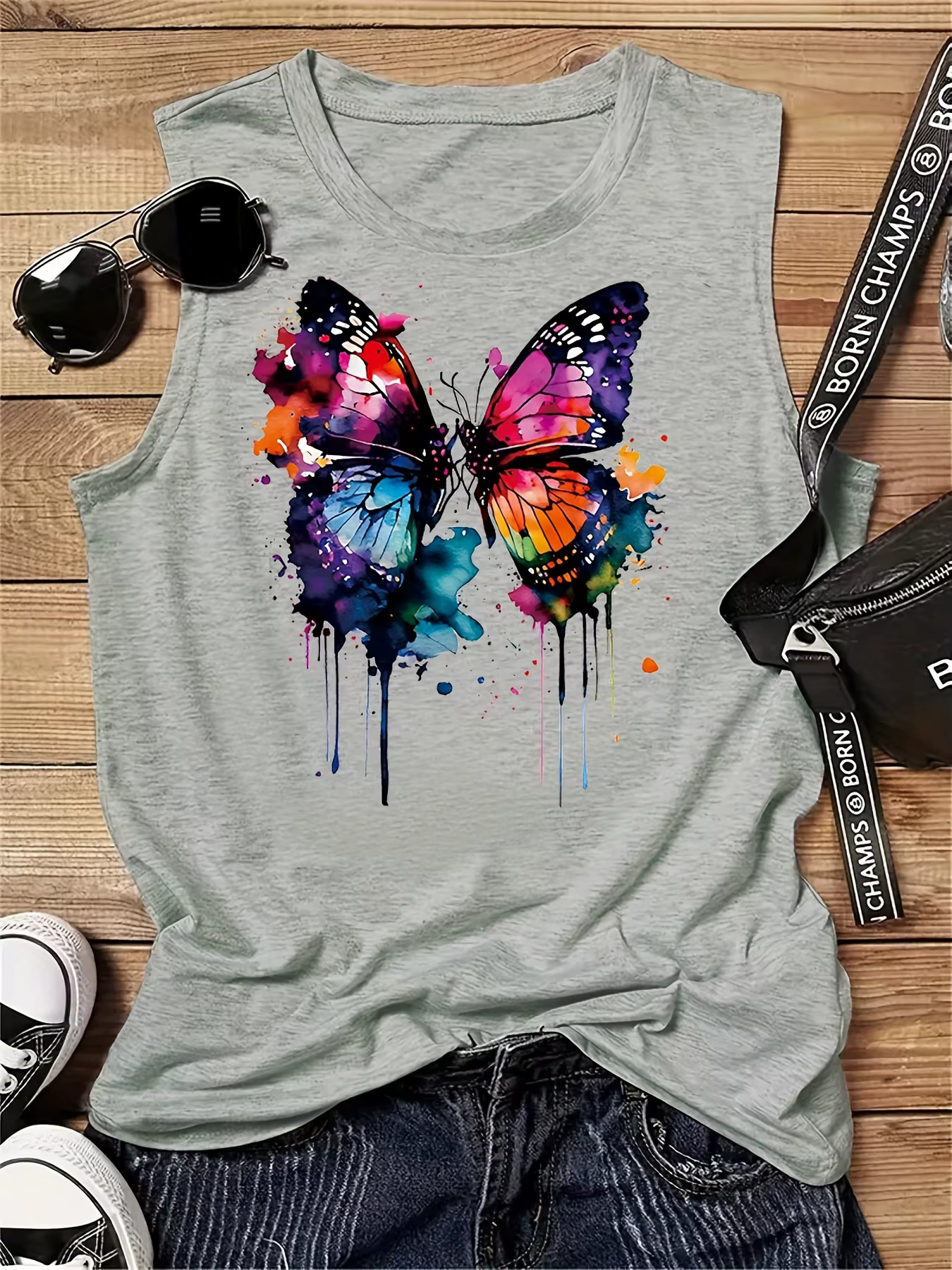 Gilet sans manches pour femmes, t-shirt noir et blanc