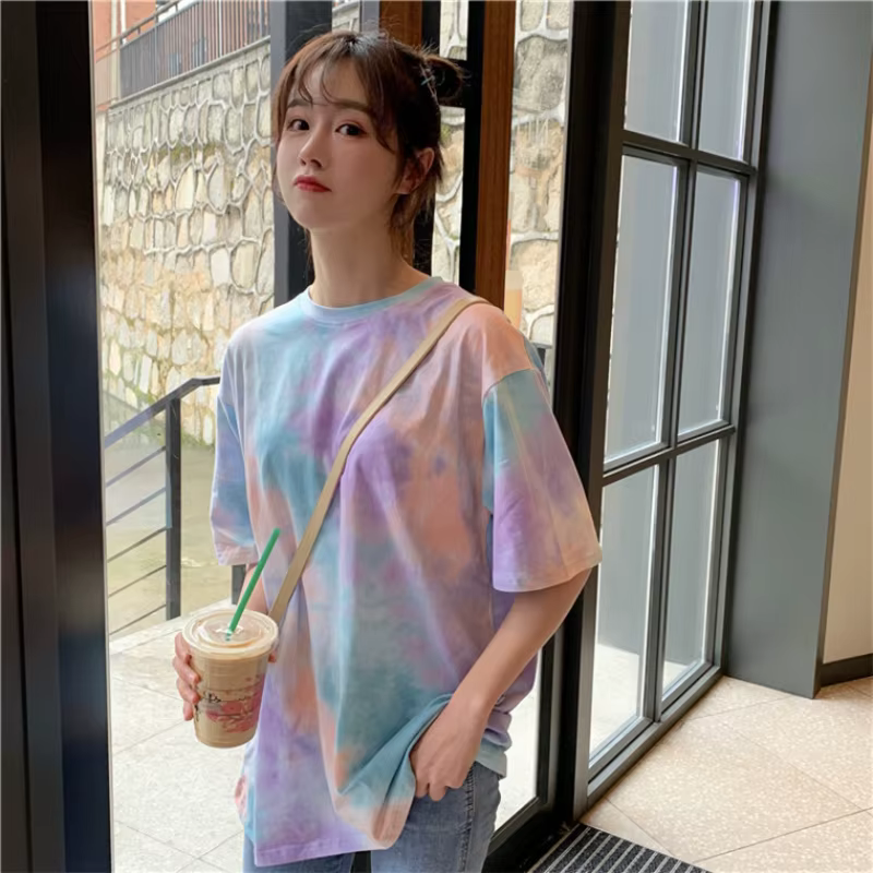 T-shirt à manches courtes en coton coloré pour femmes