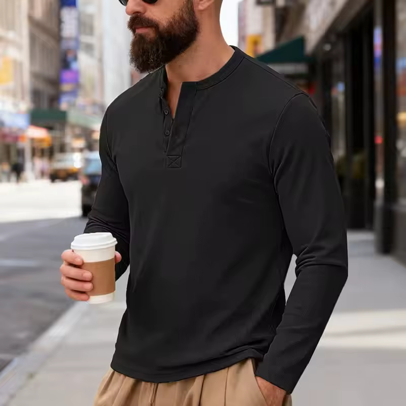 T-shirt Henley à manches longues pour homme