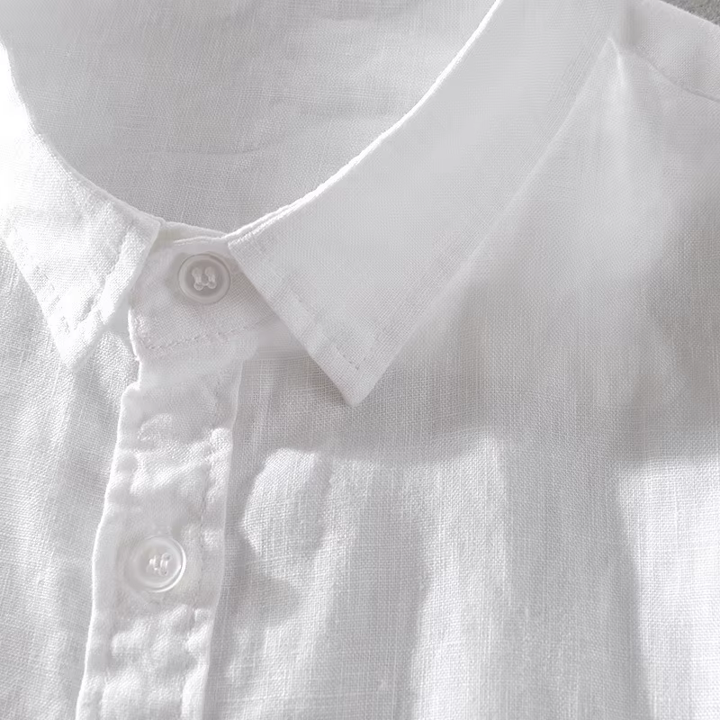 Chemise à manches courtes en lin pur pour homme, chemise blanche en lin et coton, décontractée, d'été, à demi-manches, style business décontracté