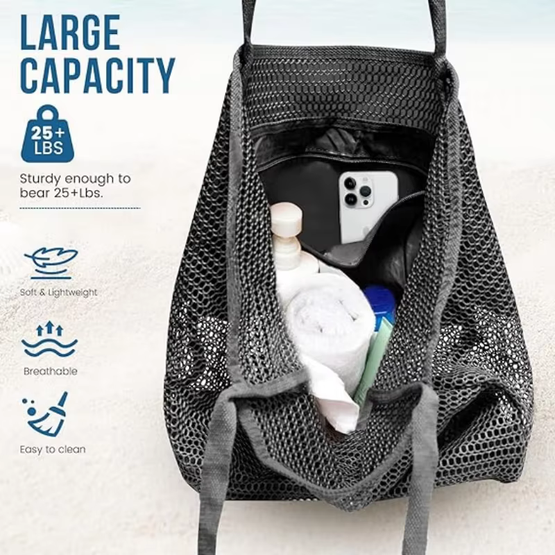 Sac de plage grande capacité pour femme - Sac à bandoulière en polyester tissé durable avec ouverture supérieure pour les voyages et le shopping
