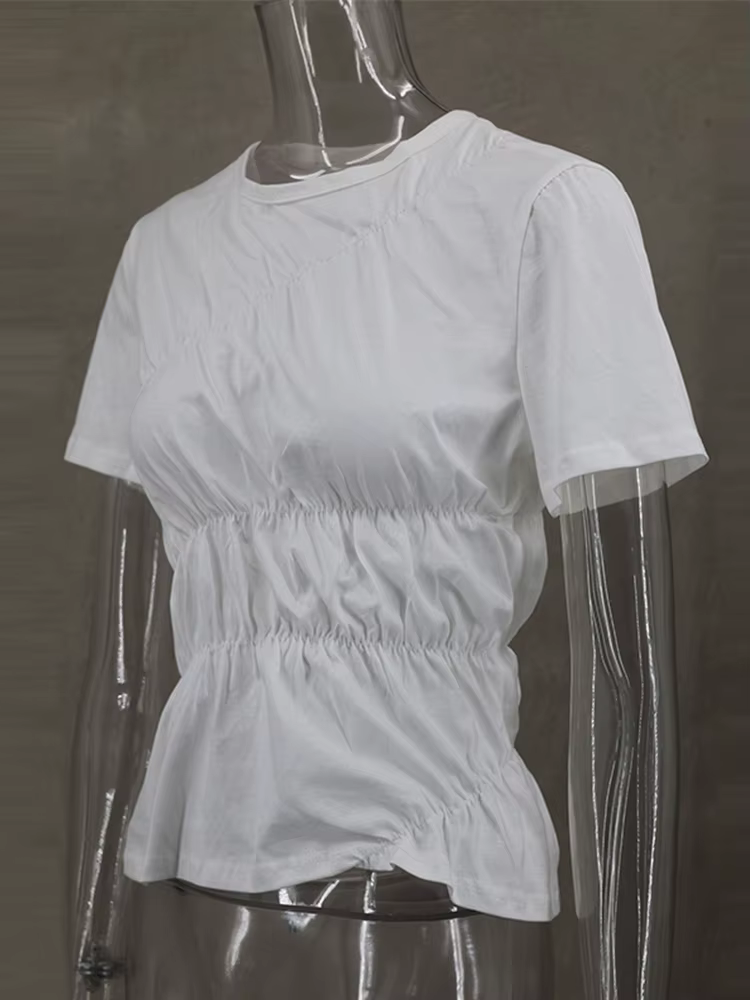 Chemise blanche froncée basique pour femme