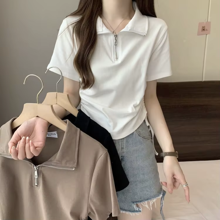 T-shirt polo pour femme à demi-zip