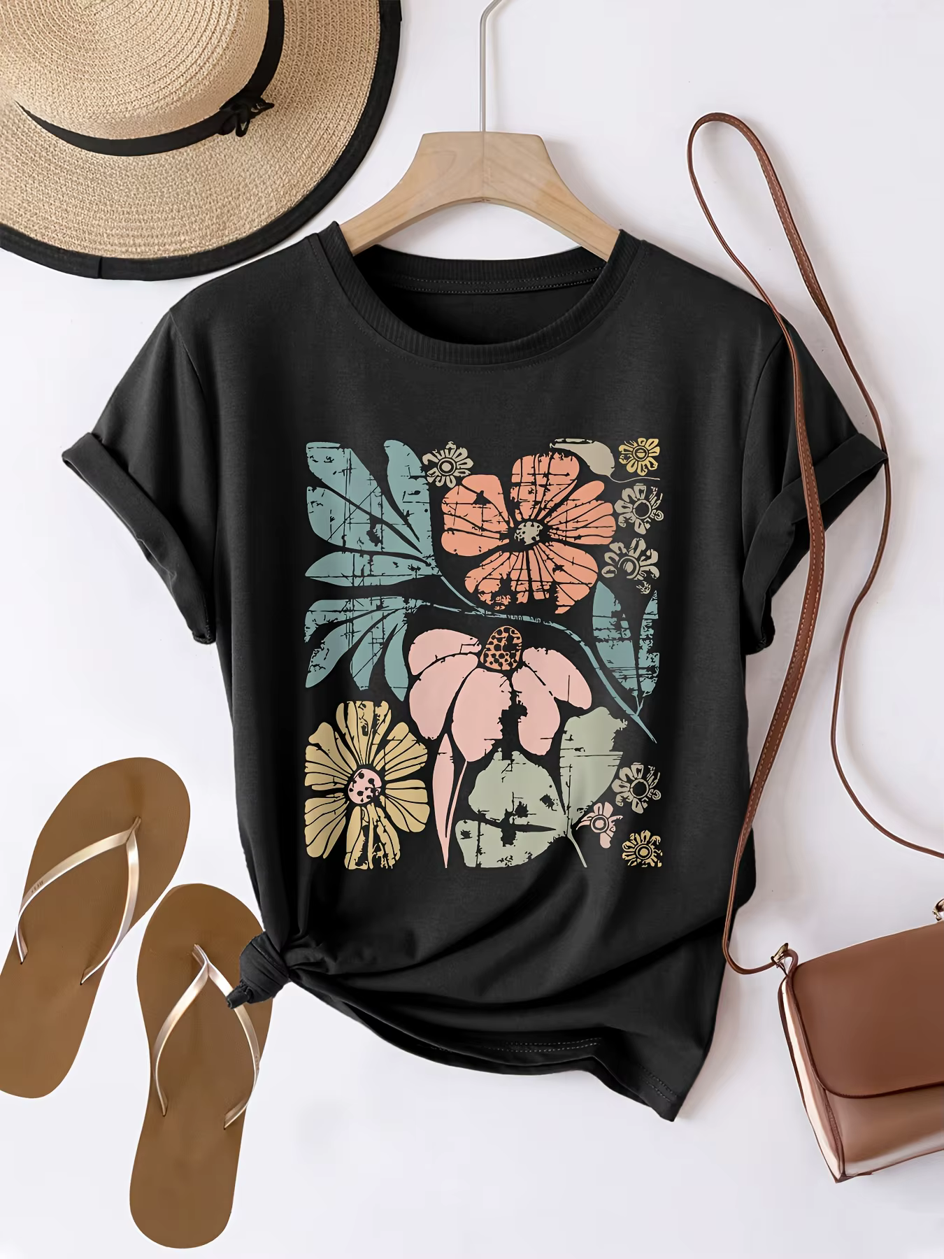 T-Shirt à imprimé graphique Floral pour femmes