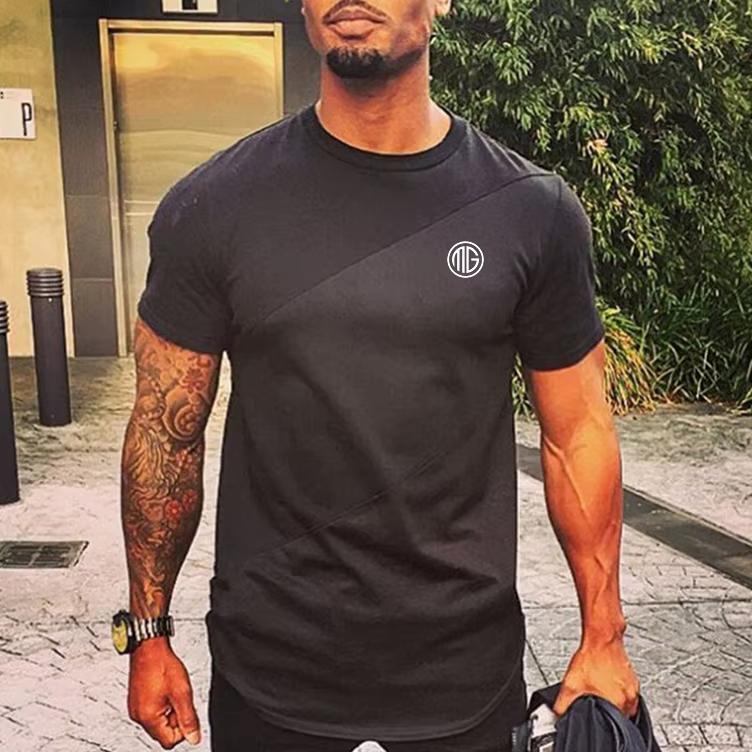 Hommes Muscle t-shirt Gym musculation Fitness t-shirts hauts coton Patchwork maille coupe ajustée