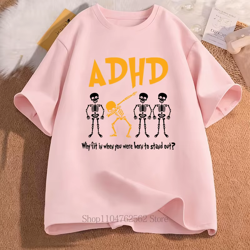 T-shirts à imprimé graphique sur le thème du TDAH pour femmes et hommes, mode décontractée d'été, streetwear amusant, t-shirts oversize à col rond et manches courtes