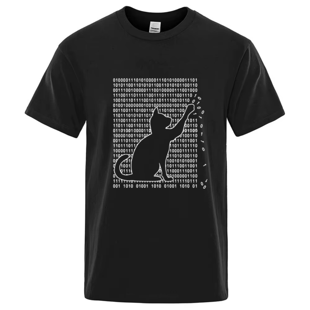 T-shirt en coton avec motif de chat formé par une matrice numérique