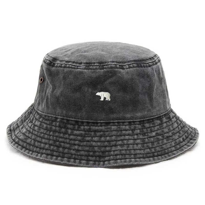 Casquette Bob en Coton Lavé Brodé Ours Polaire Personnalisable pour Hommes et Femmes – Protection Solaire Vintage Réglable pour Extérieur et Plage