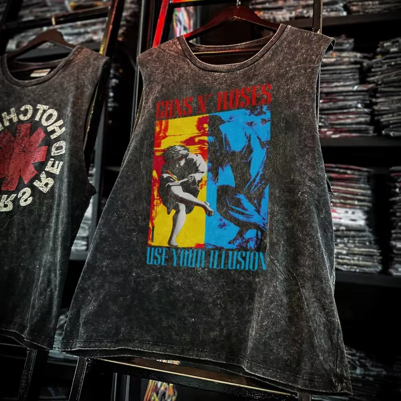 American Rock Band imprimé Vintage lavé sport gilet coton sans manches hommes T-shirt Hip-hop vêtements