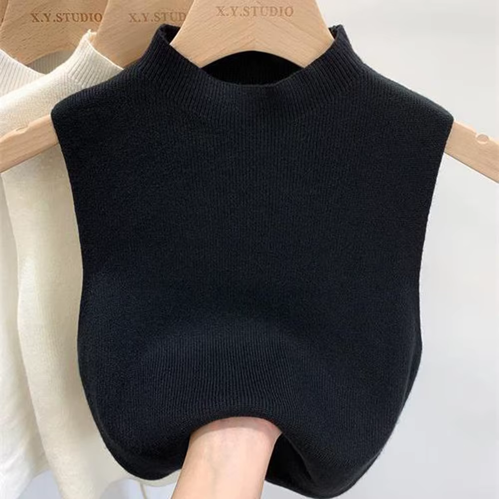 Débardeur femme couleur unie t-shirts tricotés recadrée Camisole pull demi-col roulé printemps automne sans manches топ ж dik onder