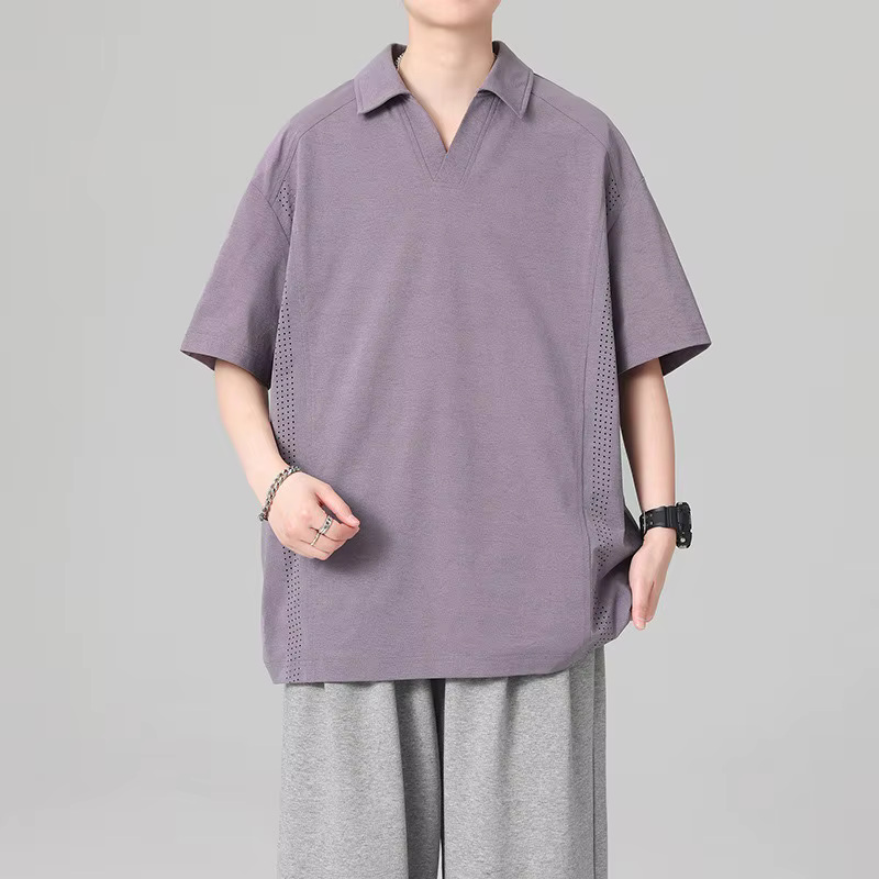 Polo pour homme à col cranté avec empiècements en maille