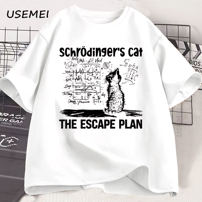 Schrodinger chat T-shirt physique mécanique quantique impression créative