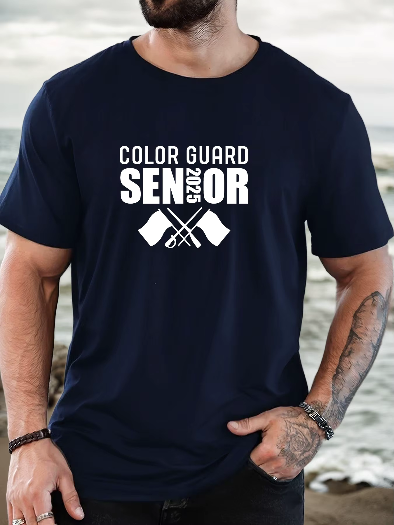 T-shirt court décontracté à col rond pour homme color guard senior 2025