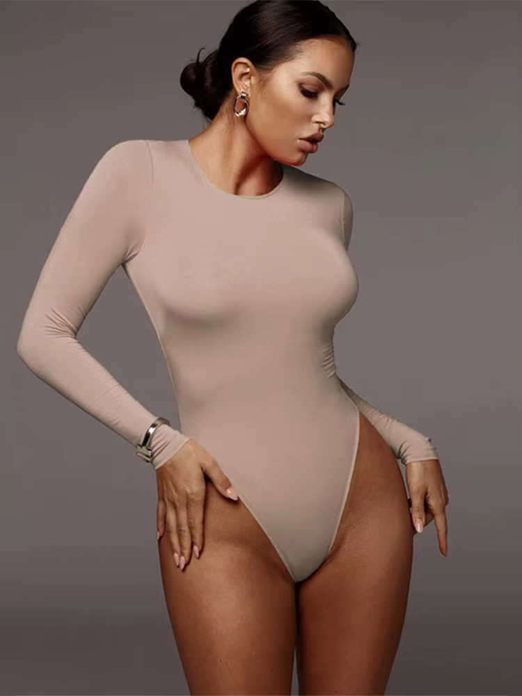 Body Top à manches longues et col rond pour femme