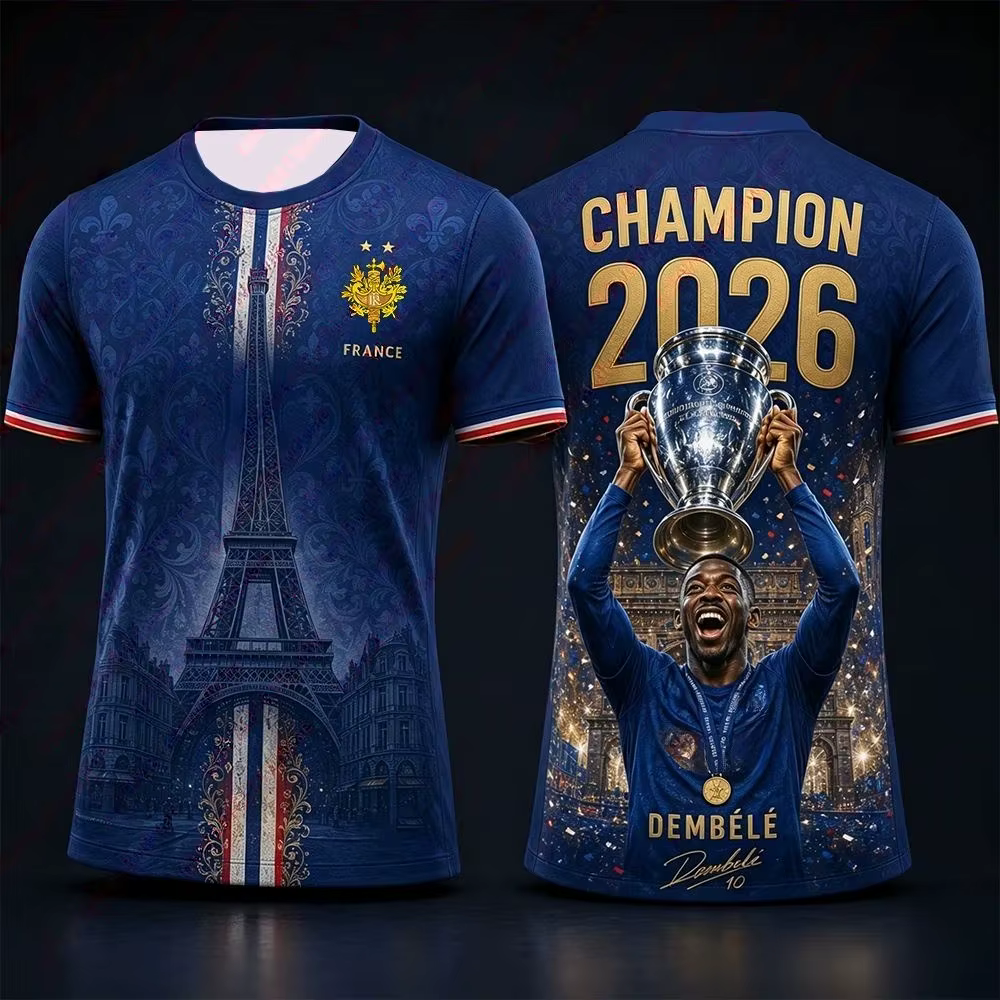 Maillot Concept Créatif Événements de Football France 2026 – Maillot Décontracté d'Été Conçu pour Usage Individuel – T-shirt Champion Imprimé en 3D