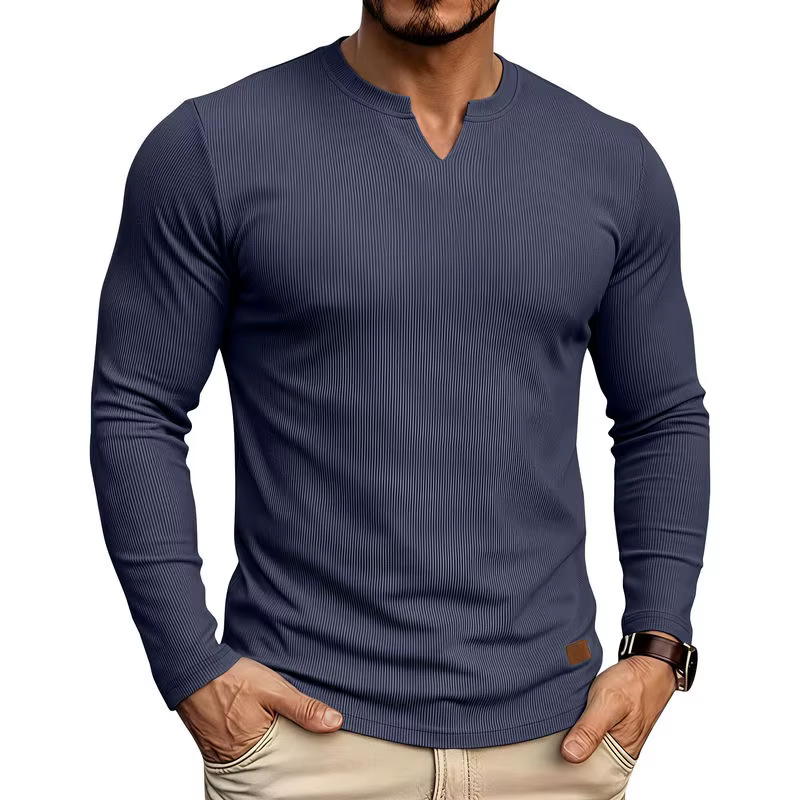 T-shirt côtelé à col en V pour homme