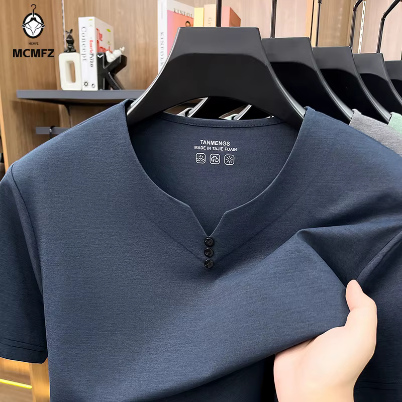 T-shirt à col Henley respirant pour hommes