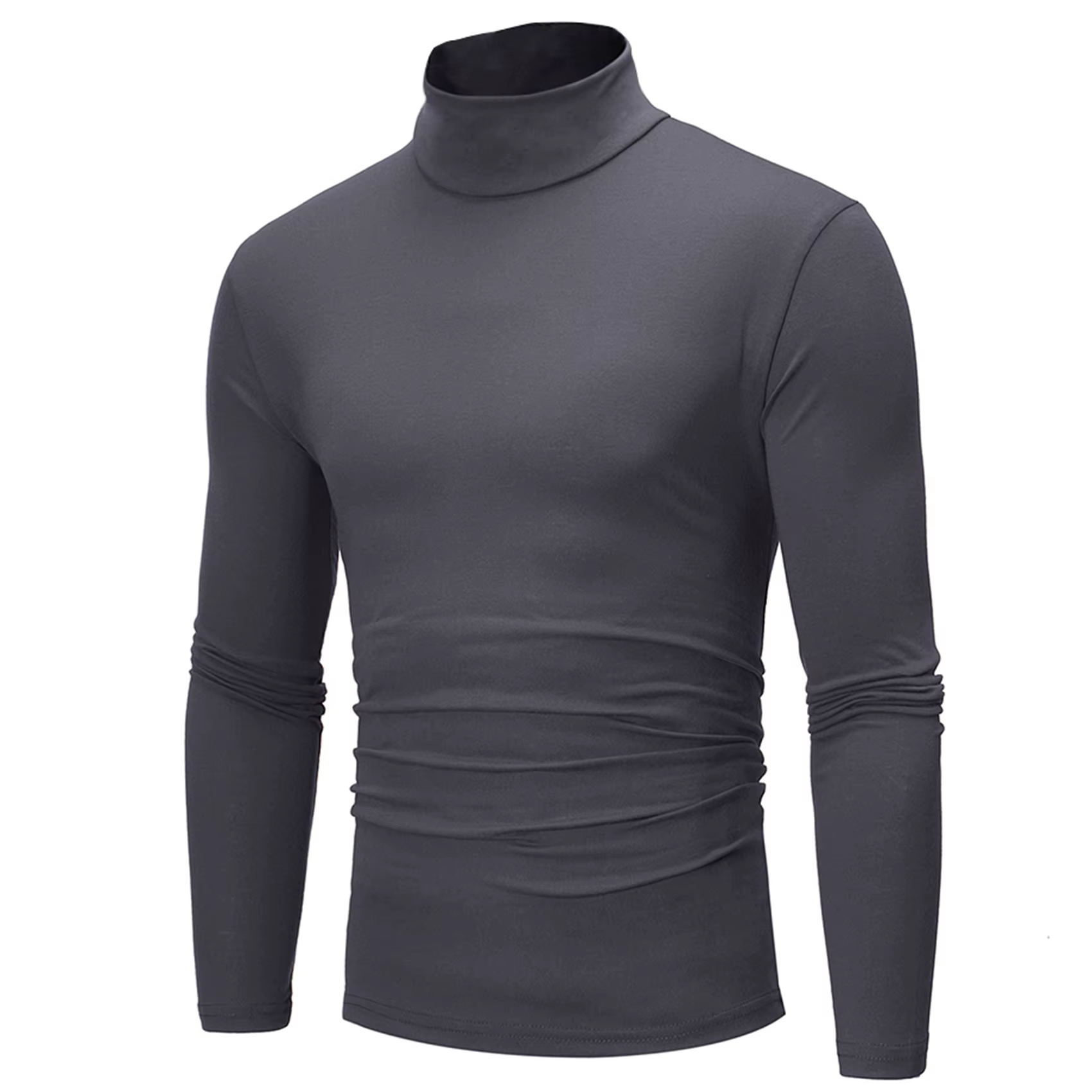 Nouvelle mode Base t-shirt hommes coupe ajustée Polyester col haut pull col roulé
